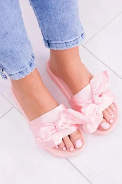 Damskie Różowe Klapki Z Kokardką Hurrem