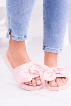 Damskie Różowe Klapki Z Kokardką Hurrem