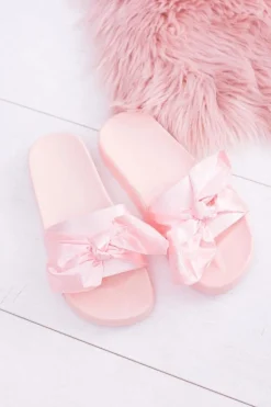 Damskie Różowe Klapki Z Kokardką Hurrem