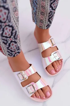 Damskie Różowe Profilowane Klapki Opalizujące Astramos