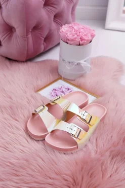 Damskie Różowe Profilowane Klapki Opalizujące Astramos