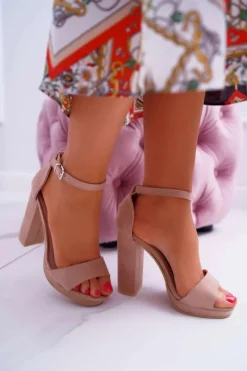 Damskie Różowe Sandały Na Słupku Platforma Debora