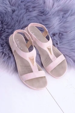 Damskie Różowe Sandały z Elastyczną Gumką Riben