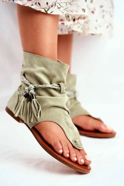 Damskie Sandałki Japonki Z Cholewką Zielone SL1011 Madrit