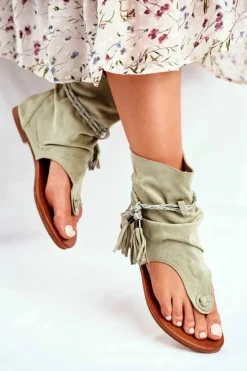 Damskie Sandałki Japonki Z Cholewką Zielone SL1011 Madrit