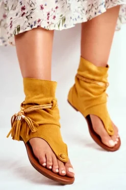 Damskie Sandałki Japonki Z Cholewką Żółte SL1011 Madrit