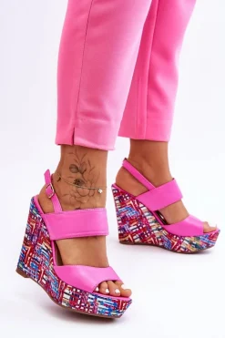 Damskie Sandałki Na Koturnie Różowe Calderia