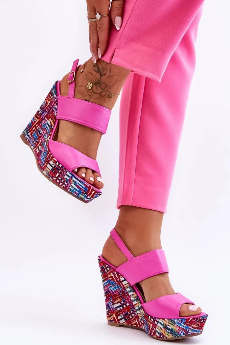 Damskie Sandałki Na Koturnie Różowe Calderia