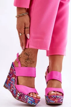 Damskie Sandałki Na Koturnie Różowe Calderia