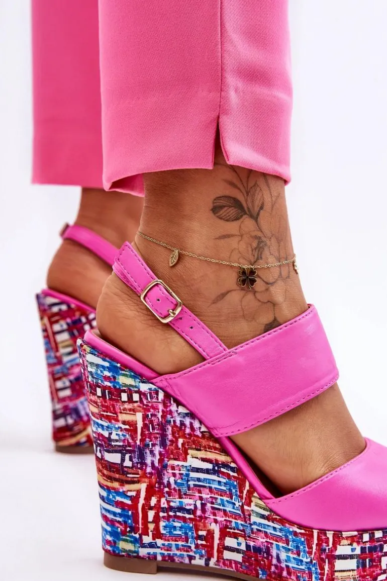 Damskie Sandałki Na Koturnie Różowe Calderia