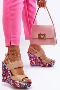 Damskie Sandałki Na Koturnie Beżowe Calderia