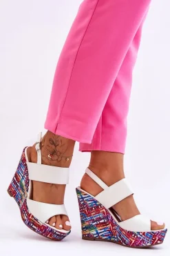 Damskie Sandałki Na Koturnie Białe Calderia