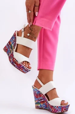 Damskie Sandałki Na Koturnie Białe Calderia