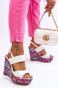 Damskie Sandałki Na Koturnie Białe Calderia