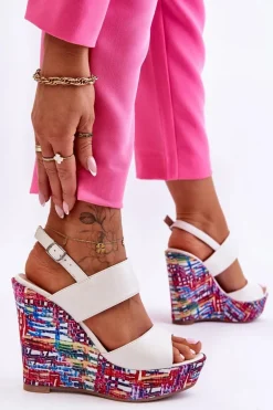 Damskie Sandałki Na Koturnie Białe Calderia