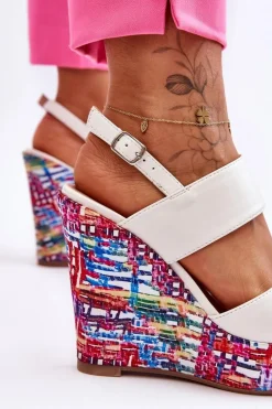 Damskie Sandałki Na Koturnie Białe Calderia