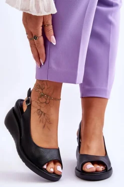 Damskie Sandałki Na Koturnie Sergio Leone SK853 Czarne