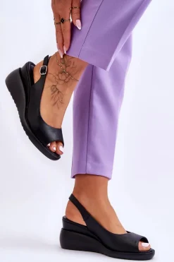 Damskie Sandałki Na Koturnie Sergio Leone SK853 Czarne