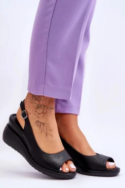 Damskie Sandałki Na Koturnie Sergio Leone SK853 Czarne