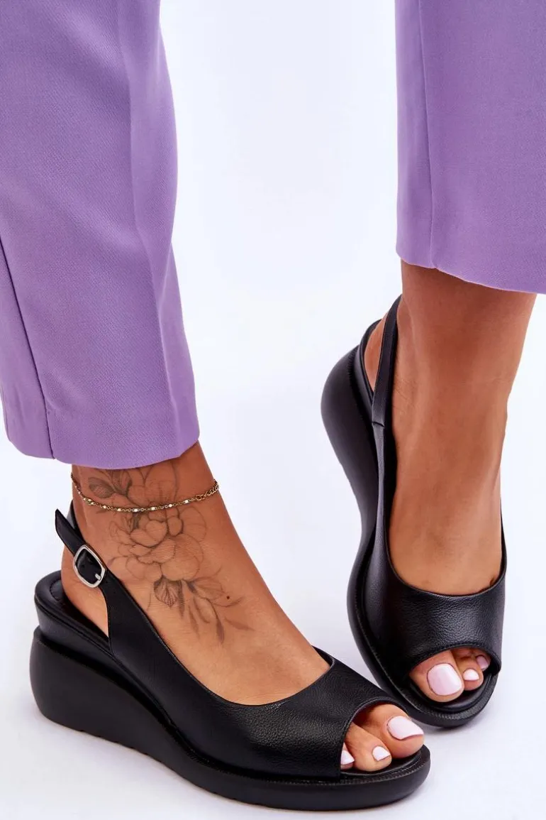 Damskie Sandałki Na Koturnie Sergio Leone SK853 Czarne