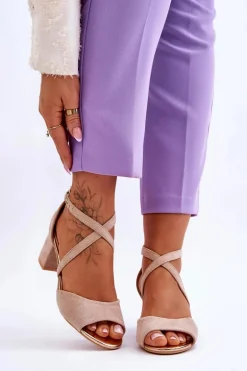 Damskie Sandałki Na Niskim Obcasie Beżowe Quinn