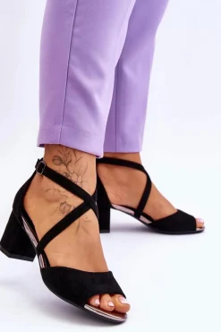 Damskie Sandałki Na Niskim Obcasie Czarne Quinn