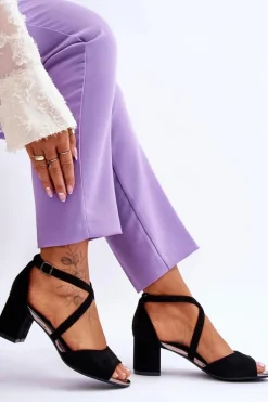 Damskie Sandałki Na Niskim Obcasie Czarne Quinn