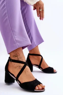 Damskie Sandałki Na Niskim Obcasie Czarne Quinn