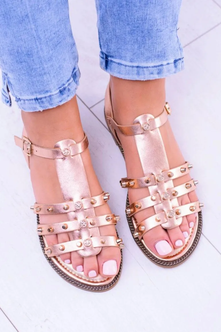 Damskie Sandałki z Ćwiekami Aglet Różowe Złoto