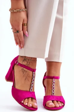 Damskie Sandałki Zamszowe Na Słupku Fuksja Florines