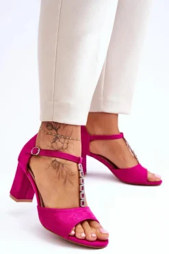 Damskie Sandałki Zamszowe Na Słupku Fuksja Florines