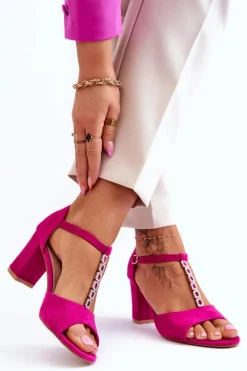 Damskie Sandałki Zamszowe Na Słupku Fuksja Florines