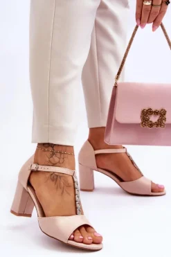 Damskie Sandałki Zamszowe Na Słupku Beżowe Florines