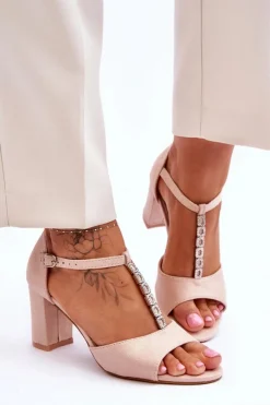 Damskie Sandałki Zamszowe Na Słupku Beżowe Florines