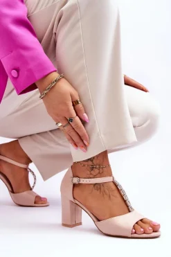 Damskie Sandałki Zamszowe Na Słupku Beżowe Florines