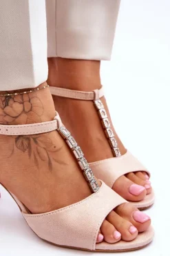 Damskie Sandałki Zamszowe Na Słupku Beżowe Florines