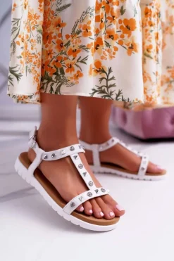 Damskie Sandały Białe Lu Boo z Ćwiekami Mariachi