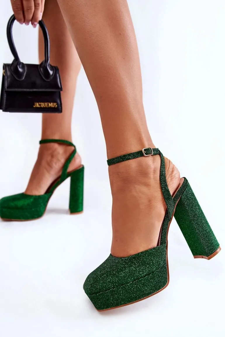 Damskie Sandały Brokatowe Na Słupku Zielone Rosel