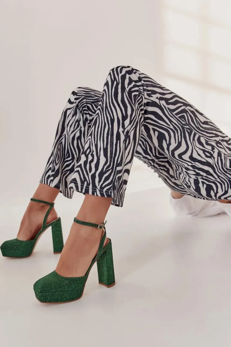 Damskie Sandały Brokatowe Na Słupku Zielone Rosel