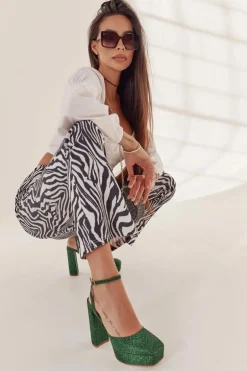 Damskie Sandały Brokatowe Na Słupku Zielone Rosel