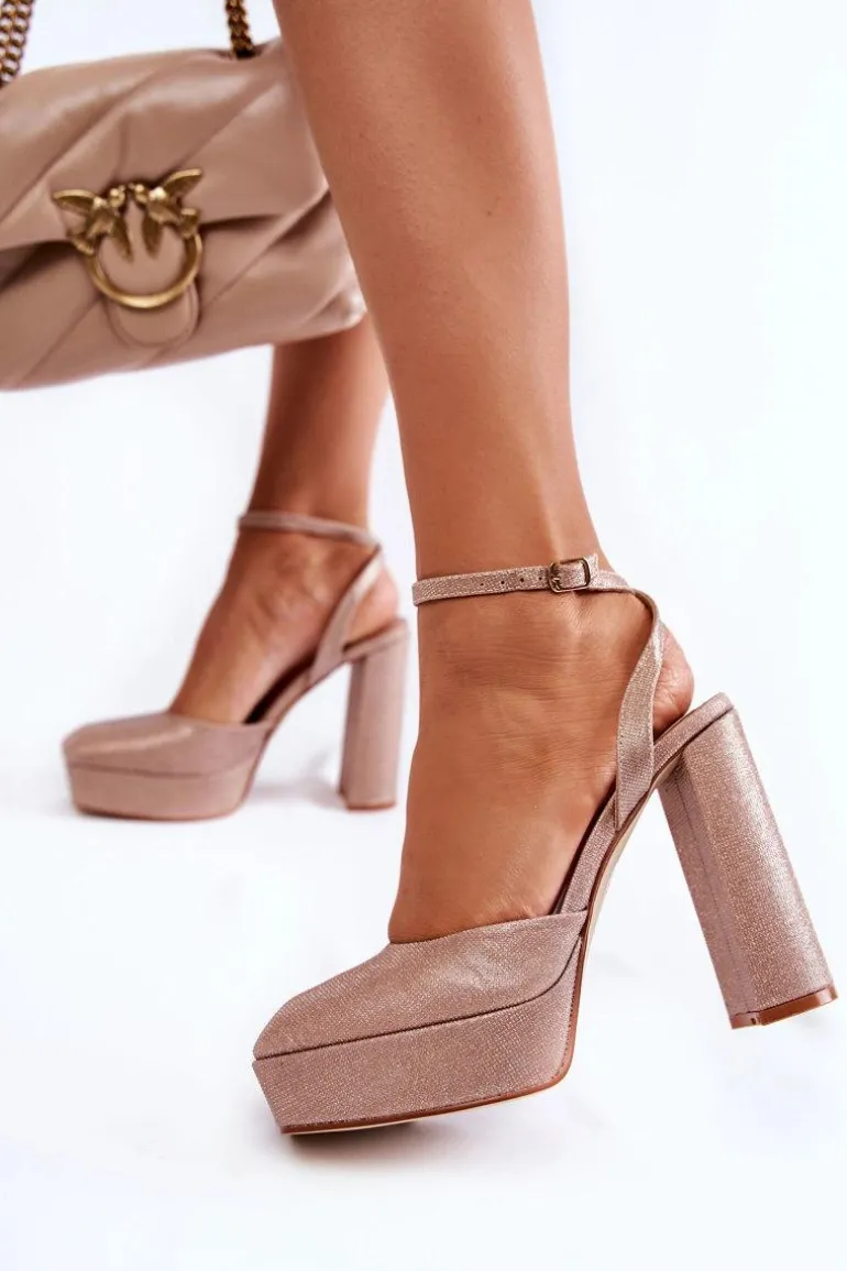 Damskie Sandały Brokatowe Na Słupku Złote Rosel