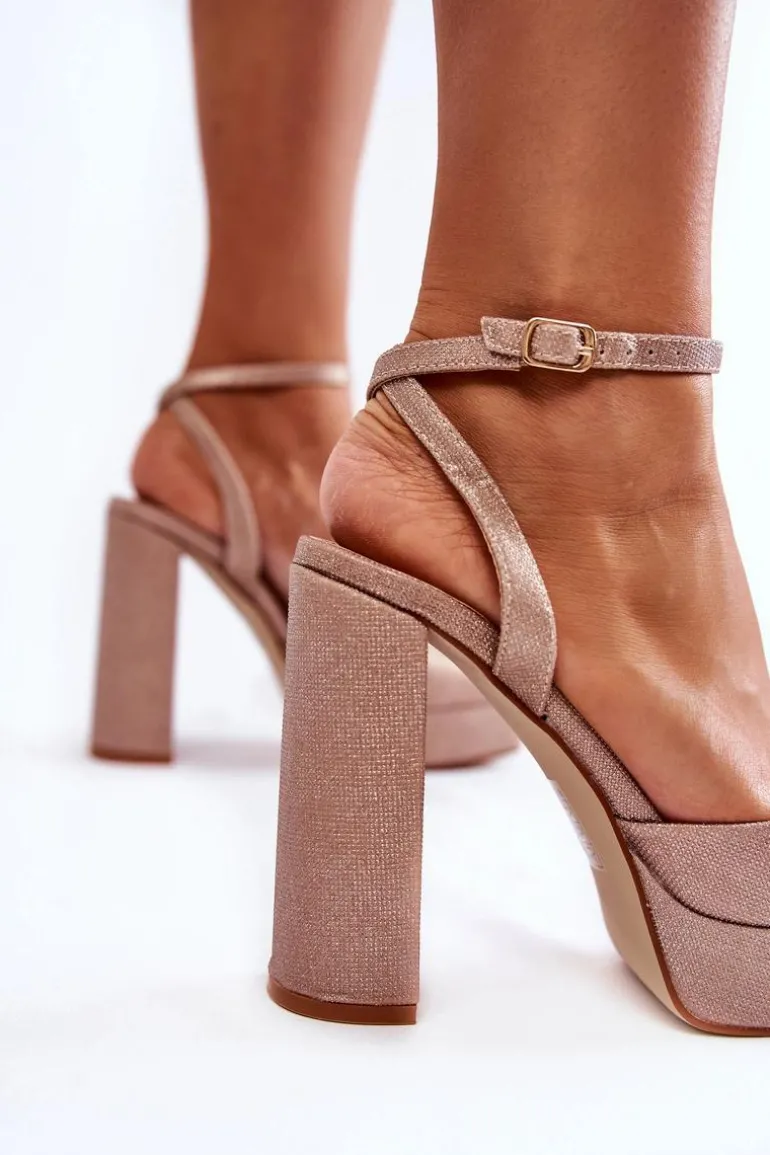 Damskie Sandały Brokatowe Na Słupku Złote Rosel