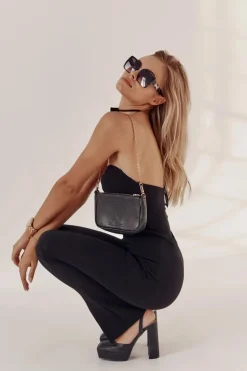 Damskie Sandały Brokatowe Na Słupku Czarne Rosel