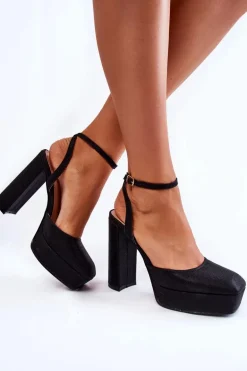 Damskie Sandały Brokatowe Na Słupku Czarne Rosel