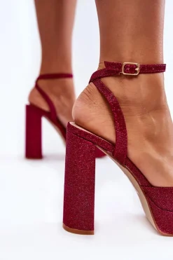 Damskie Sandały Brokatowe Na Słupku Ciemnoróżowe Rosel