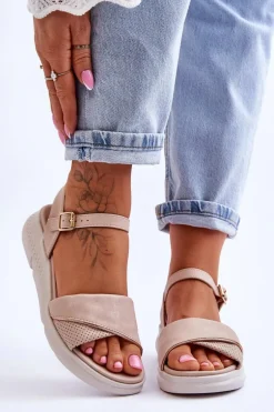 Damskie Sandały Comfort Shoe Na Koturnie Nude Ingrid