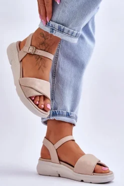 Damskie Sandały Comfort Shoe Na Koturnie Nude Ingrid