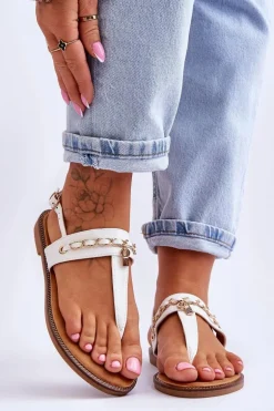 Damskie Sandały Japonki Z Łańcuszkiem Białe Jessica