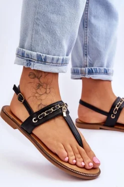 Damskie Sandały Japonki Z Łańcuszkiem Czarne Jessica