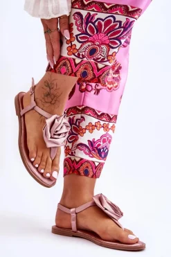 Damskie Sandały Japonki Z Materiałową Różą Nude Carisma